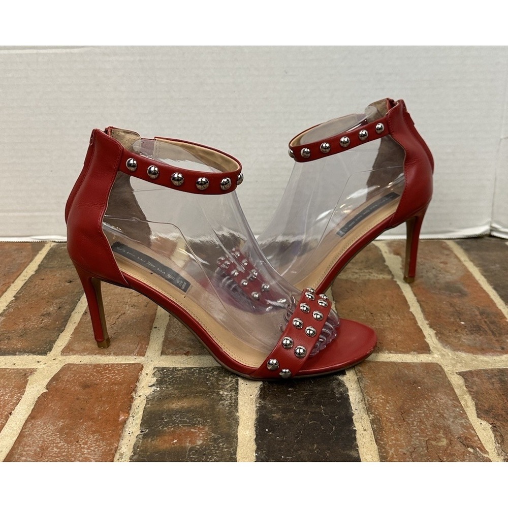 Steve Madden Red Leather High Heel Sandals Studs Strappy Stilettos Women 8
